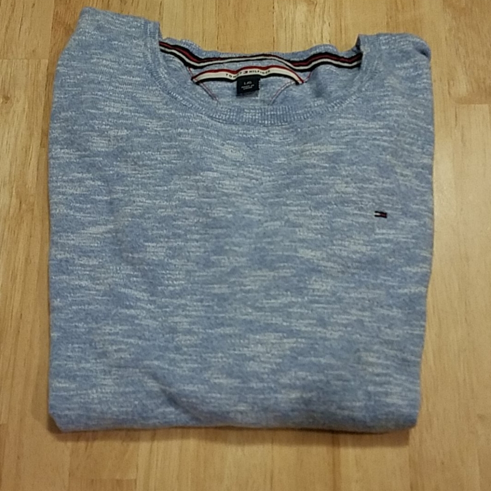 Tommy Hilfiger crew neck heathered blue pullover sweater Large - Picture 2 of 3